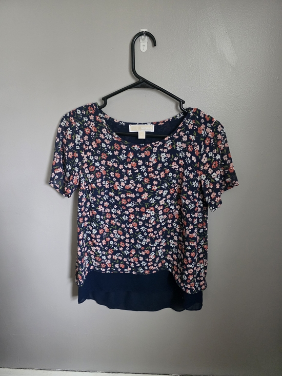 Michael Kors Tops - Michael Kors Navy Floral Layered-Hem Blouse